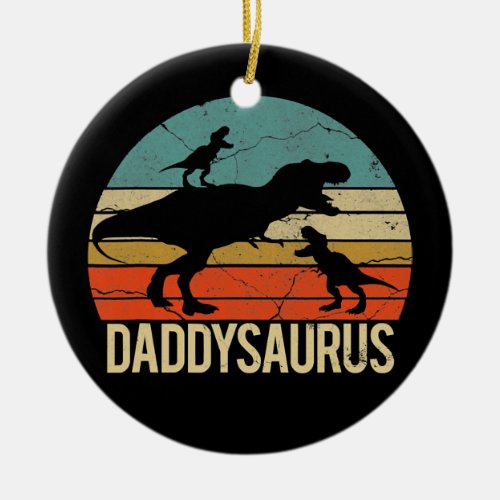 Daddy Dinosaur Daddysaurus 2 Two Kids Christmas Ceramic Ornament
