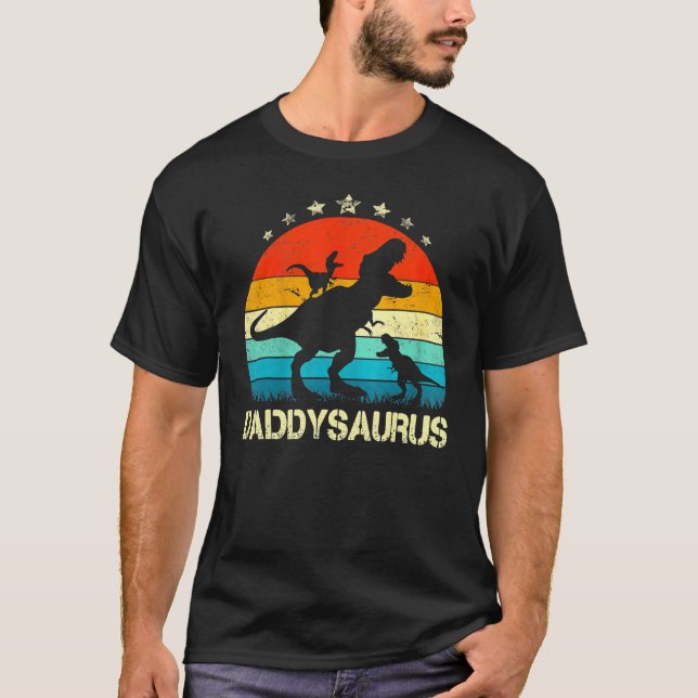 Daddy Dinosaur Daddysaurus 2 Two Kids Christmas Fo T-Shirt (Front)