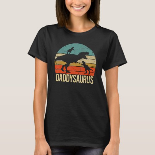Daddy Dinosaur Daddysaurus 2 Two Kids Christmas T_Shirt