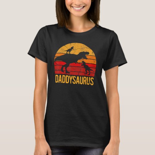 Daddy Dinosaur Daddysaurus 2 Two Kids  Father Day T_Shirt