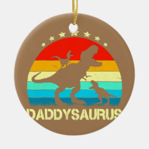 Daddy Dinosaur Daddysaurus 2 Two Kids Father's Ceramic Ornament