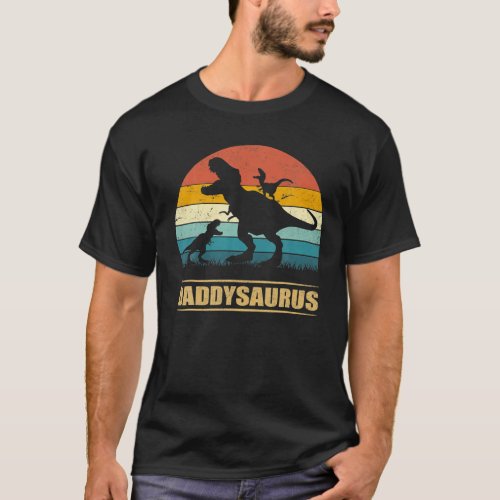 Daddy Dinosaur Daddysaurus 2 Two Kids Funny Father T_Shirt