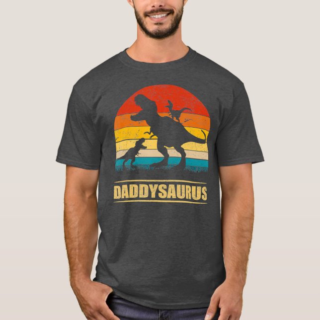 Daddy Dinosaur Daddysaurus 2 Two kids Gift Tee (Front)