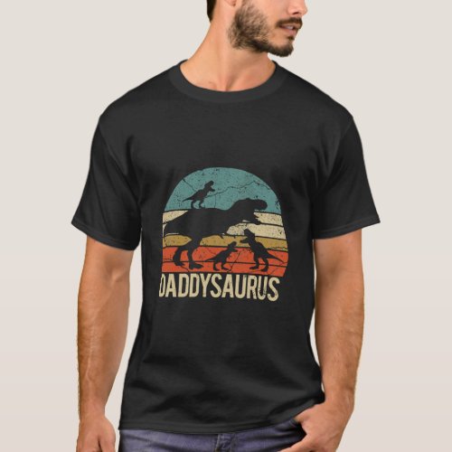Daddy Dinosaur Daddysaurus 3 Three Kids Xmas Chris T_Shirt