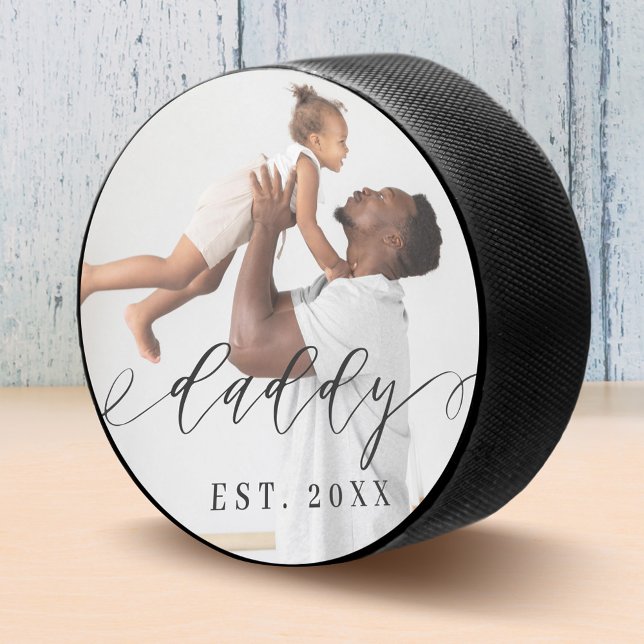 Daddy Elegant Script Minimal Father's Day Photo Hockey Puck (Daddy Elegant Script Minimal Father's Day Photo Hockey Puck)
