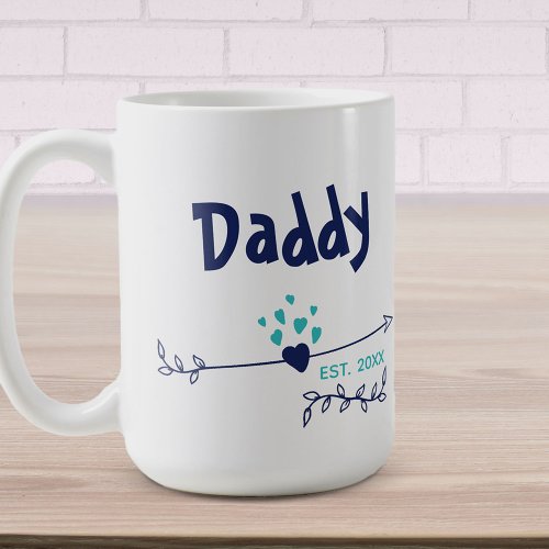 Daddy Est 20xx Hearts  Arrows Two Tone Blue Coffee Mug