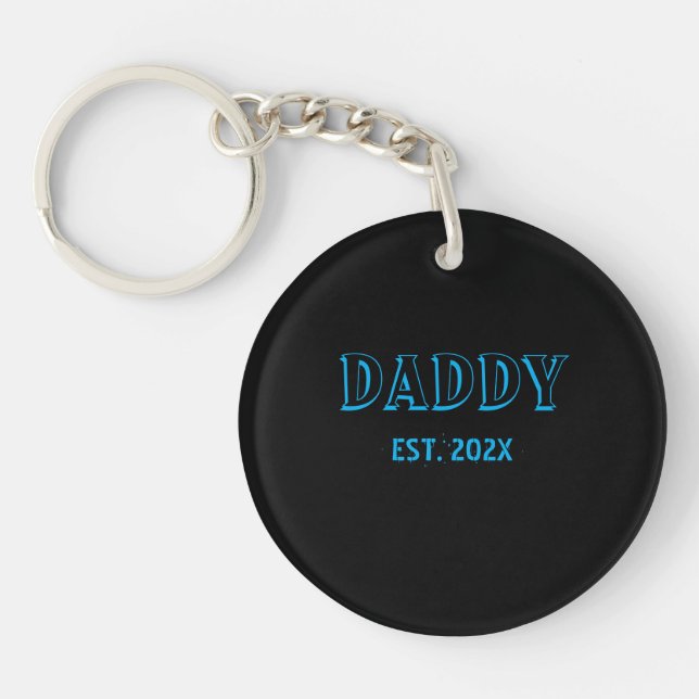 Daddy Est Year Father's Day Bold Typography Photo  Keychain (Front)