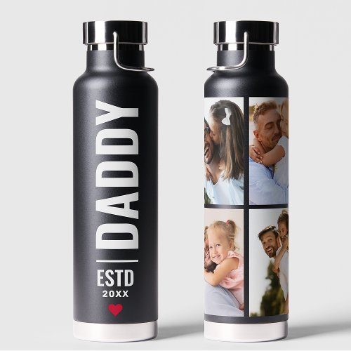 Daddy Established  Custom Date 4 Photo Dad Gift  Water Bottle