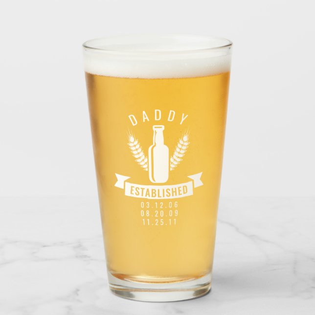 Daddy Established Personalized Kids Birthdates Glass (Front Filled)