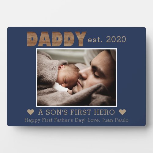 Daddy Established Sons First Hero Name Navy Photo Plaque