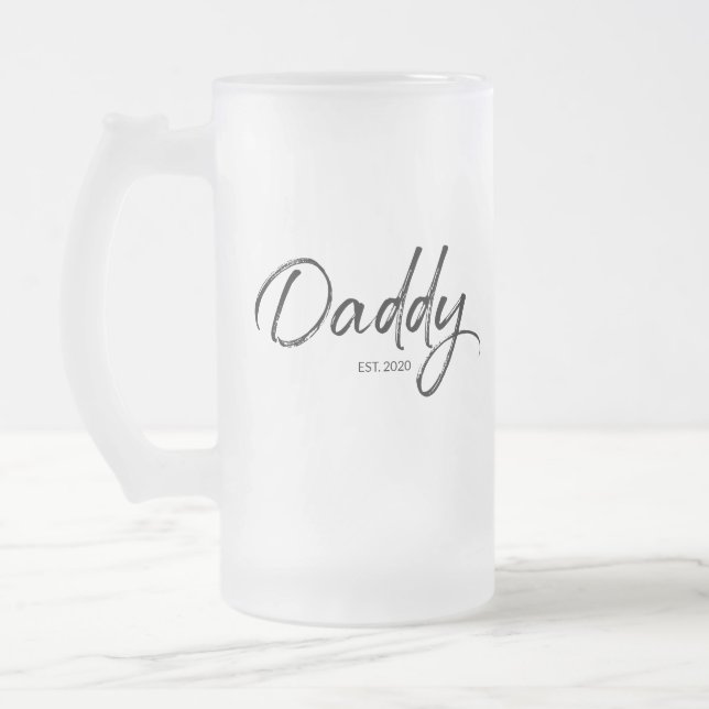 Daddy Established Year Custom Father's day Frosted Glass Beer Mug (Left)
