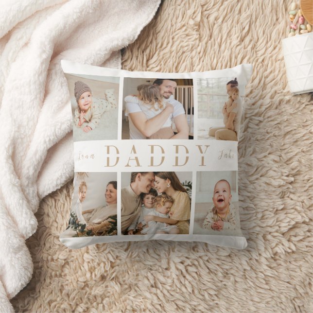 "Daddy" Fathers Day Kids Collage Throw Pillow (Blanket)