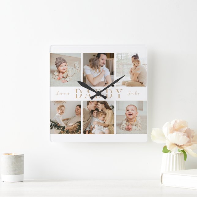 "Daddy" Fathers Day Kids Collage Wall Clock (Home)