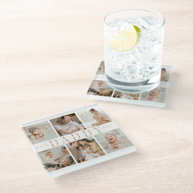 "Daddy" Fathers Day Kids Photo Collage Coaster (Angled)