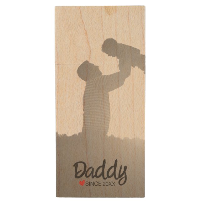 Daddy, first fathers day, first happy father wood flash drive (Front Vertical)