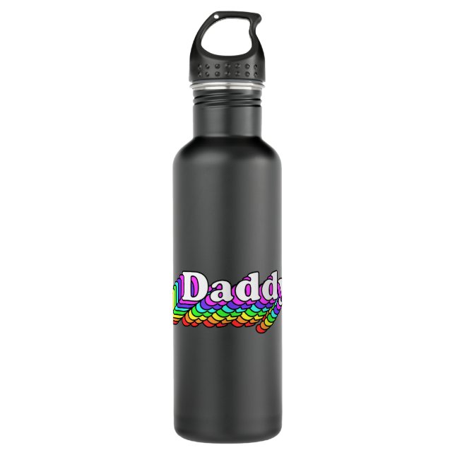 Daddy, Gay Daddy Bear, Retro LGBT Rainbow, LGBTQ P Stainless Steel Water Bottle (Front)