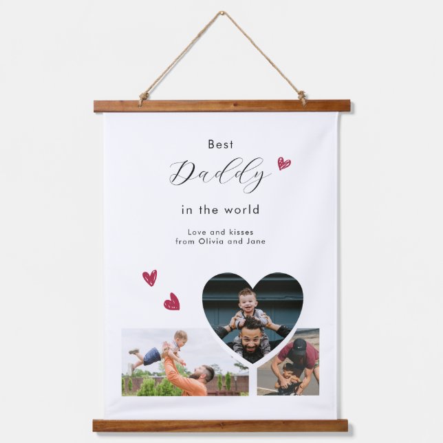 Daddy Gift Create Your Own 3 Photo Collage Hanging Tapestry (Front)