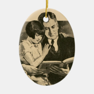 Daddy Girl Father Vintage 1920s Reading Daughter Ceramic Ornament