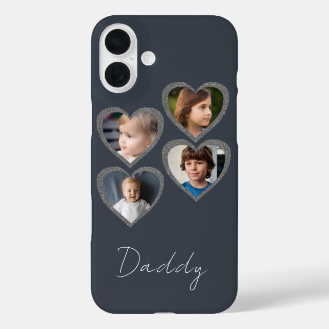 Daddy Grey Hearts Four Kids Photo Collage  Case-Mate iPhone Case (Back)