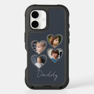 Daddy Grey Hearts Four Kids Photo Collage iPhone 16 Case