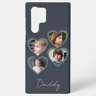 Daddy Grey Hearts Four Kids Photo Collage  Samsung Galaxy S22 Ultra Case