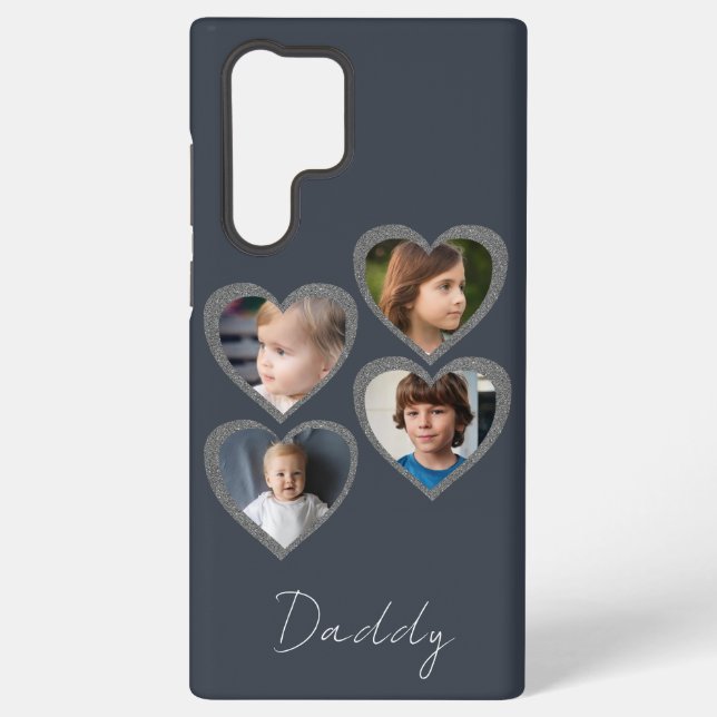 Daddy Grey Hearts Four Kids Photo Collage  Samsung Galaxy Case (Back)