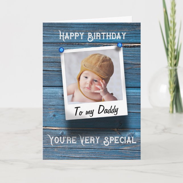 Daddy Happy Birthday Photo Template Rustic Blue (Front)