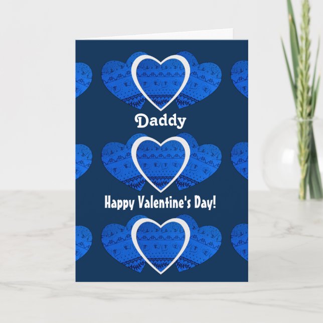 Daddy / Happy Valentine's Day - Blue Hearts Holiday Card (Front)