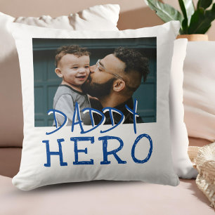 Daddy Hero Dad and Kid Custom Photo  Throw Pillow