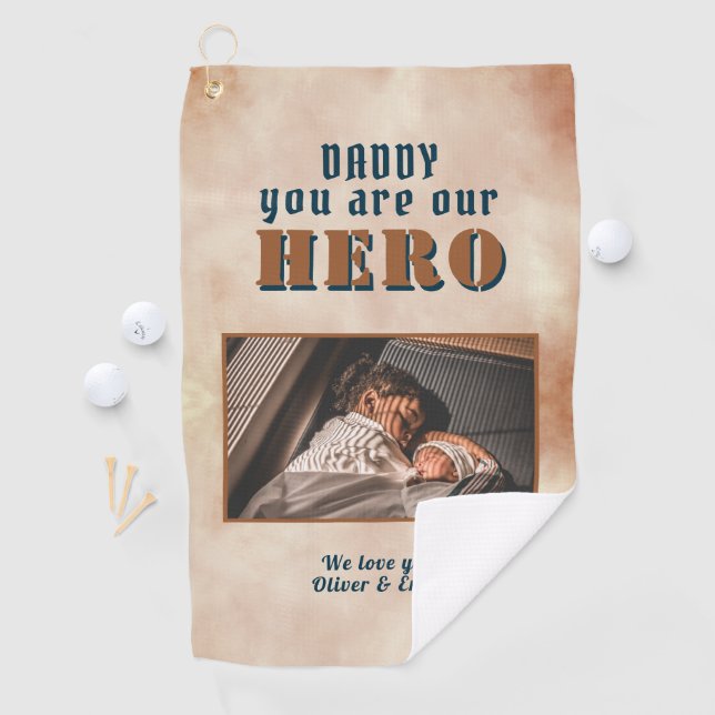 Daddy Hero Watercolor Father Keepsake Family Photo Golf Towel (InSitu)