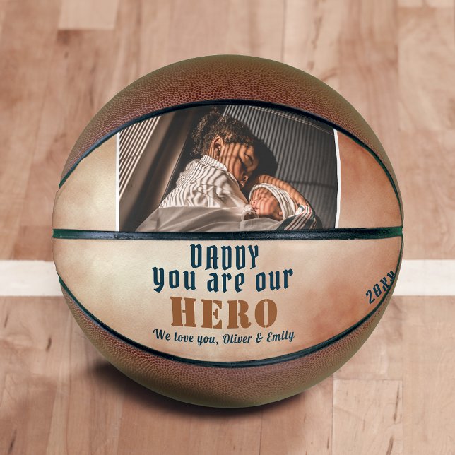 Daddy Hero Watercolor Father`s Day Family Photo Basketball (Creator Uploaded)