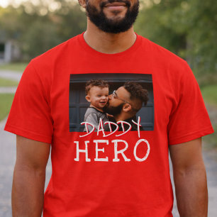 Daddy Hero White Typography Dad Photo Red T-Shirt