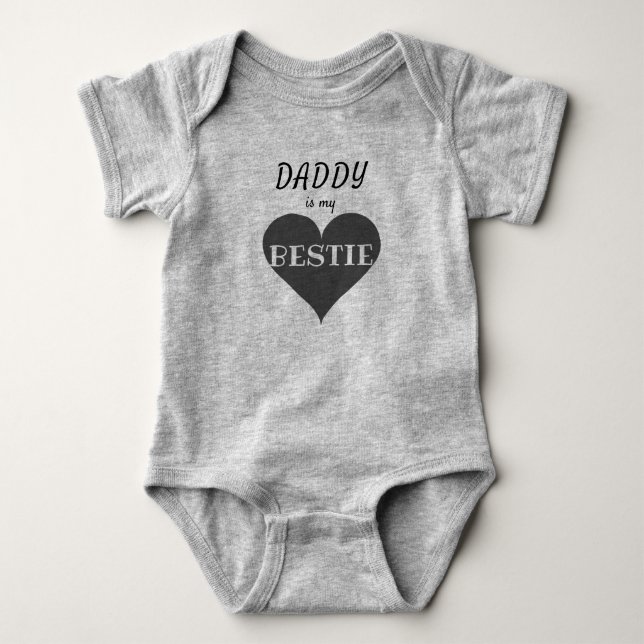 Daddy Is My Bestie Heart Dad Black And Gray Baby Bodysuit (Front)