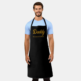 Daddy Kids Names Modern Father's Day Gold Script Apron
