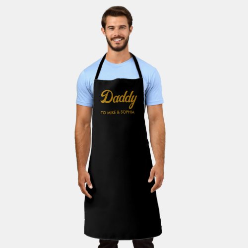 Daddy Kids Names Modern Fathers Day Gold Script Apron
