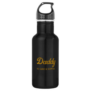 Daddy Kids Names Modern Father's Day Gold Script Stainless Steel Water Bottle