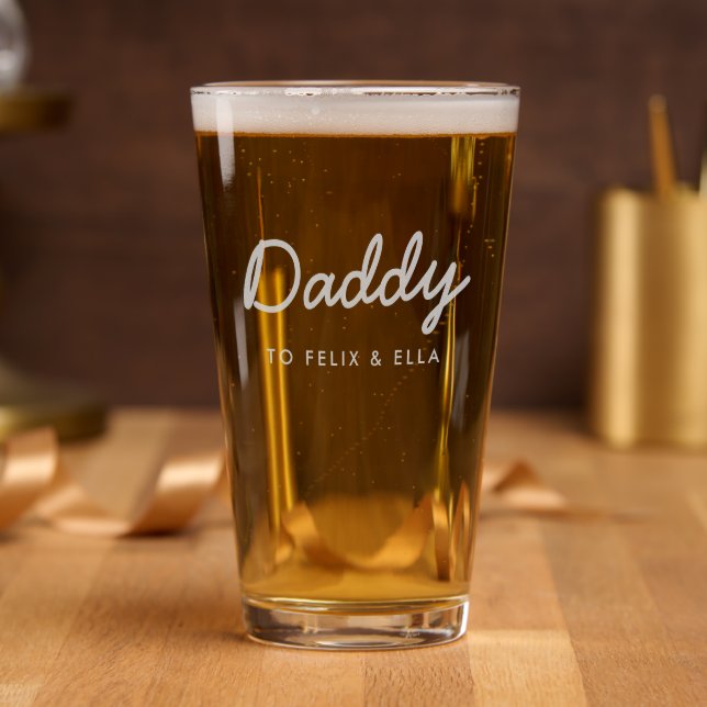 Daddy | Kids Names Modern Father's Day Pint Glass (Party)