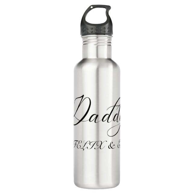 Daddy | Kids Names Modern Father's Day Script Stainless Steel Water Bottle (Front)