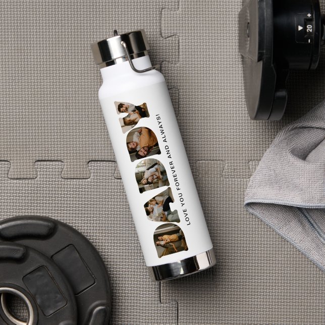 DADDY Letter Photo Collage Water Bottle (Gym (Rotated))