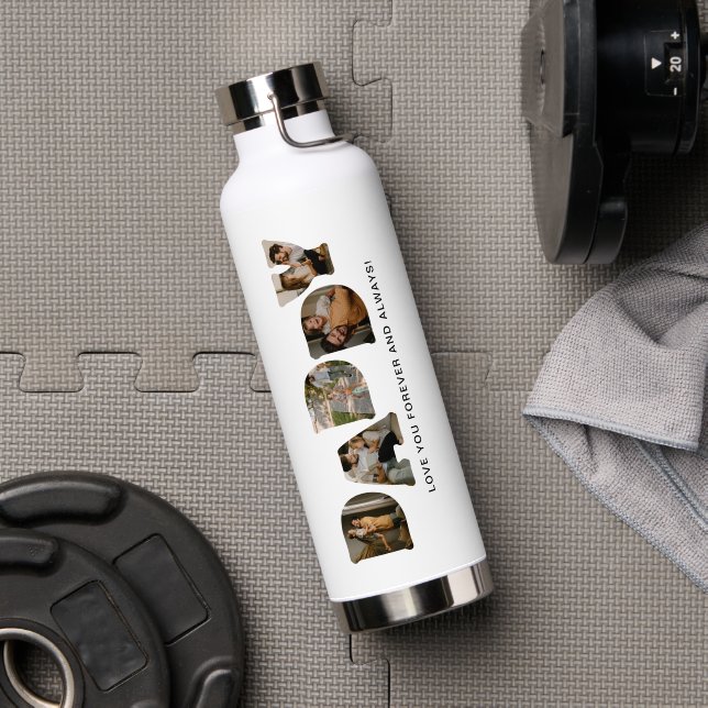 DADDY Letter Photo Collage Water Bottle (Gym (Rotated))