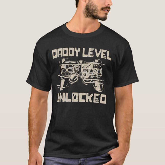 Daddy Level Unlocked Pregnancy Announcement T-Shirt (Front)