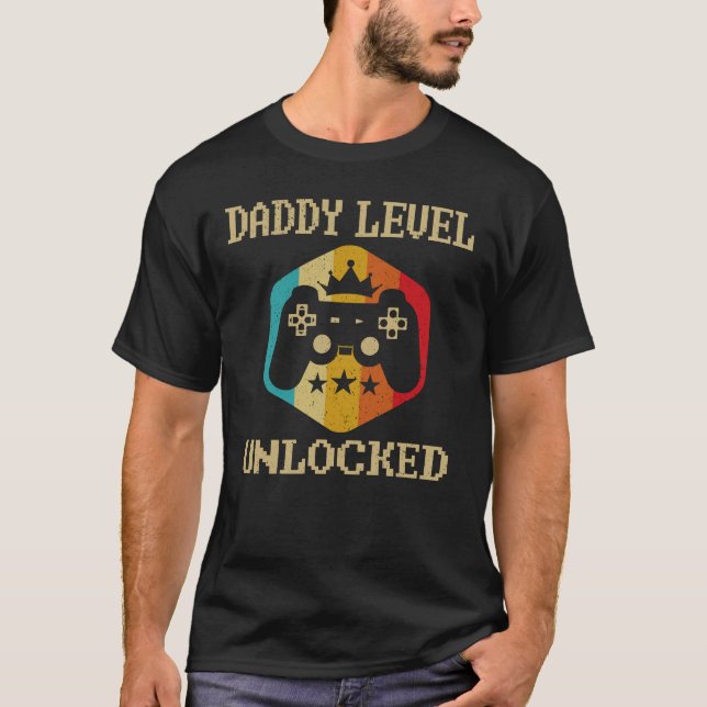 Daddy Level Unlocked Pregnancy Announcement T-Shirt (Front)