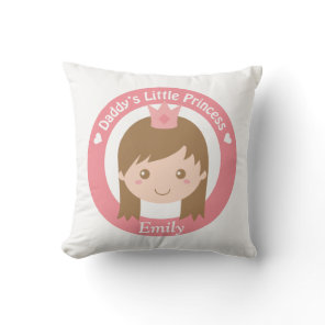 Daddy Little Princess, Cute Princess with Tiara Throw Pillow