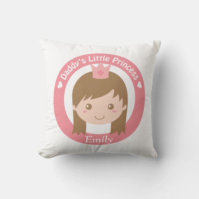 Daddy Little Princess, Cute Princess with Tiara Throw Pillow (Front)