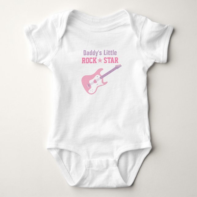 Daddy Little Rock Star Pink Guitar For Baby Girls Baby Bodysuit (Front)