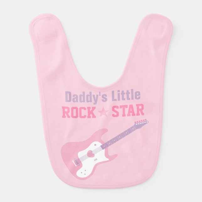 Daddy Little Rock Star Pink Guitar For Baby Girls Bib (Front)
