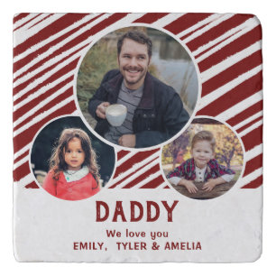 Daddy love you Red Stripes 3 Photos Father`s Day Trivet