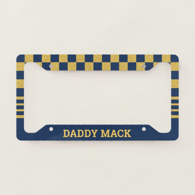 DADDY MACK | Navy Checkered Funny License Plate Frame (Front)