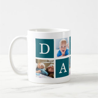 Daddy Minimal Color Block Photo Collage Blue Coffee Mug