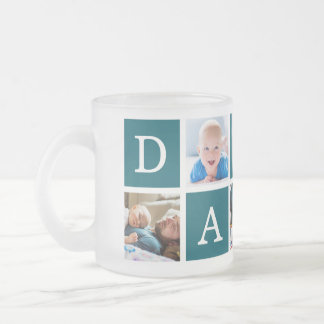 Daddy Minimal Color Block Photo Collage Blue Frosted Glass Coffee Mug